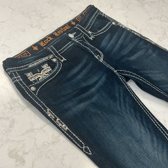 Rock Revival Karla Skinny Jean 27 Embellished Bling Low Rise Dark Wash - Picture 10 of 16